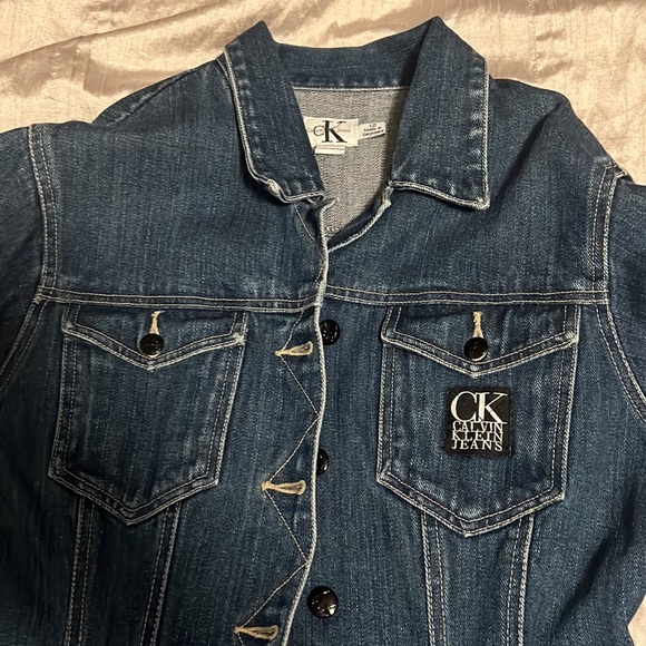 Vintage, knee length, fitted Calvin Klein Jean Coat - Picture 2 of 2